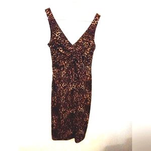 Next Up Women's Leopard Print Tank Bodycon Dress w Ruching Size Small